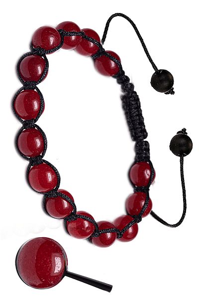 Tesbih Atölyesi Certified Macrame Red Agate Stone Bracelet - 1st quality
