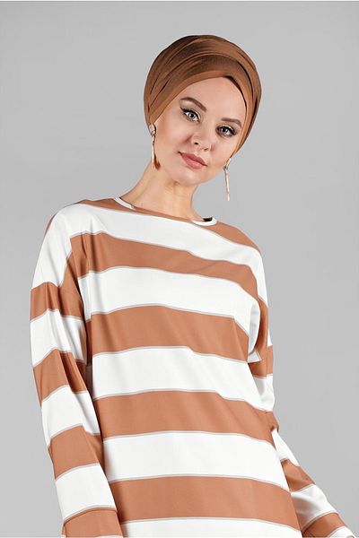 TRENDTESETTÜR Γυναικεία Μαύρη (TABA-CREAM) Σετ Φούστα με Χοντρή Ρίγα 89201