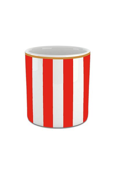 Vivas Red Vertical Striped Double Turkish Coffee Cup Handleless Cup