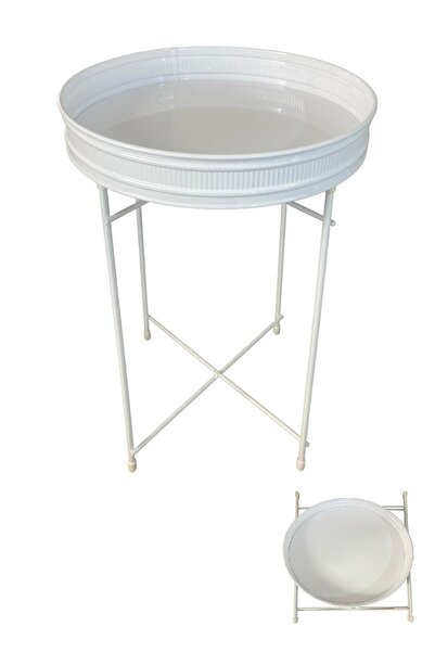 Reoona Metal Geniş Tepsili Katlanır Sehpa Beyaz