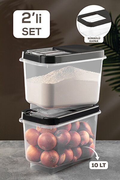 Meleni Home 2'li Multibox 10 Lt Bakliyat Saklama Kabı - Kayar Kapaklı Erzak S...