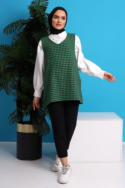 CNG MODA Women's Houndstooth Patterned Tweed Sweater
