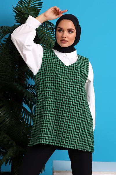 CNG MODA Women's Houndstooth Patterned Tweed Sweater