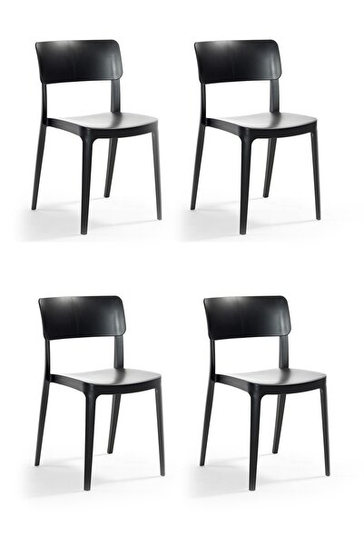 Alezy Pano Renkli Sandalye 4'lü Set Siyah