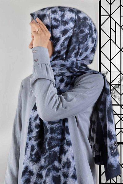 Vissona Γυναικείο πολυτελές μεταξωτό σάλι Medina Indigo Navy Blue