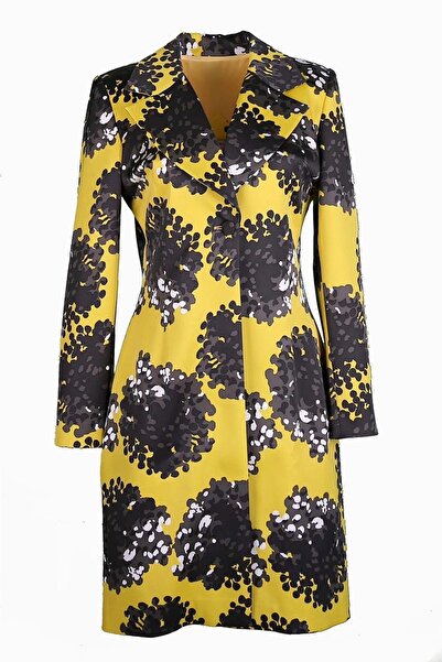 pimood Clair Sarı Desenli Saten Kadın Manto