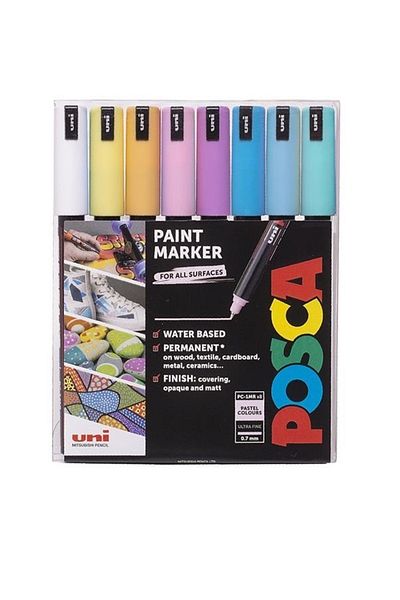 Uni Posca Pc-1mr 0.7 Water Based Coloring Marker Set 8 Colors Pastel Colors