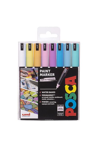 Uni Posca Pc-1mr 0.7 Water Based Coloring Marker Set 8 Colors Pastel Colors