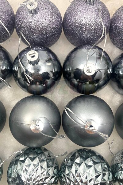 Huzur Party Store Σετ 16 Σκούρο Ασημί Χρώμα Cici Ball 6 εκ. Ασημί Ματ Γυαλιστερό Space Grey Χριστουγεννιάτικο Πρωτοχρονιάτικο Στολίδι από Πεύκο