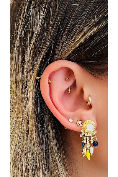 Markiz Takı Brand Navy Blue Yellow Stone Detail Earrings