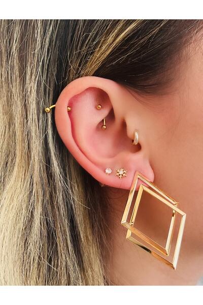 Markiz Takı Dörtgen Gold Küpe 6 Cm