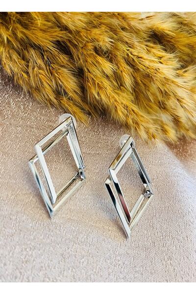 Markiz Takı Quadrilateral Silver Color Brand Earrings 6 Cm