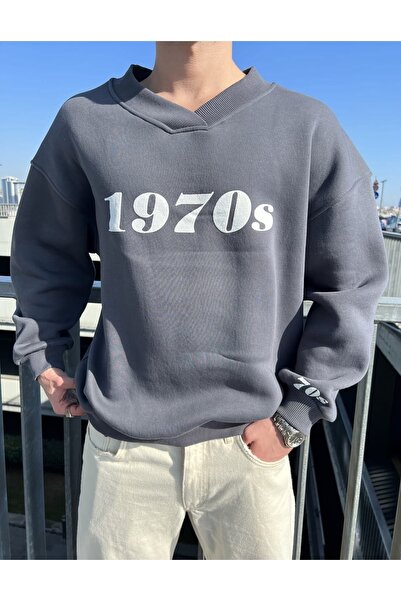 MAI STUDIOS CO. Hanorac unisex supradimensionat Mcllctn anilor 1970 antracit