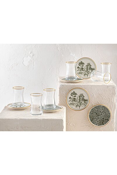 English Home Deer Porselen 12 Parça Çay Seti 160 Ml Yeşil