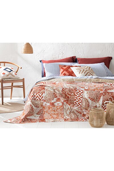 English Home Golden Orient Patchwork Çift Kişilik Çift Taraflı Yatak Örtüsü 200x220 Cm Mercan
