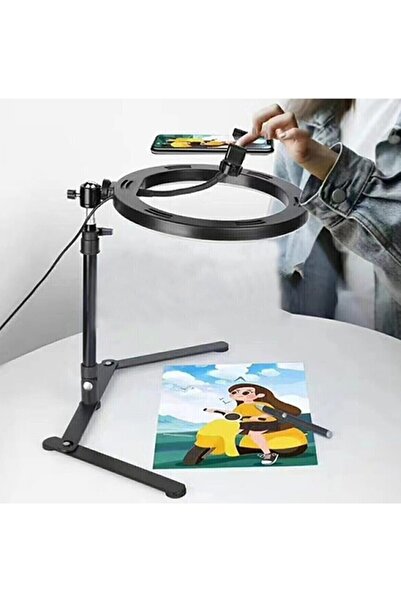 linarya Youtuber-tiktok Led Tripod Işıklı Makyaj Işığı Ring Light 10 Inç Blue...