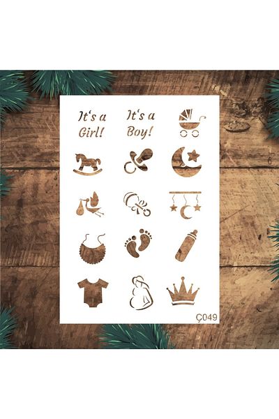 STENCİLTASARIM Stencil Design Ç049 Baby Patterns Wall Wooden Glass Fabric Painting Template