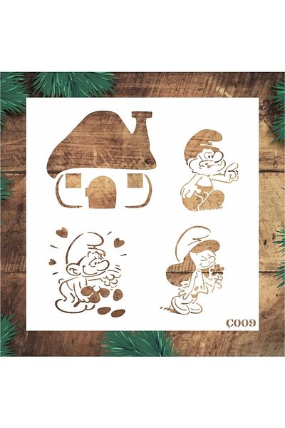 STENCİLTASARIM Stencil Design Ç009 Smurfs Wall Wood Glass Fabric Painting Template