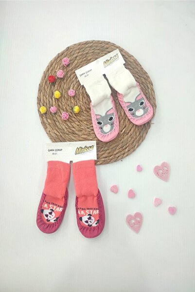 dubi baby Nazlı Baby Anti-Slip Baby 2 Pieces Sandal Socks