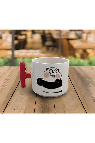 GünayStore Latte & Espresso Handmade Friendly Bears Leaning on the Cup Printed T Handle Mug 200 Ml