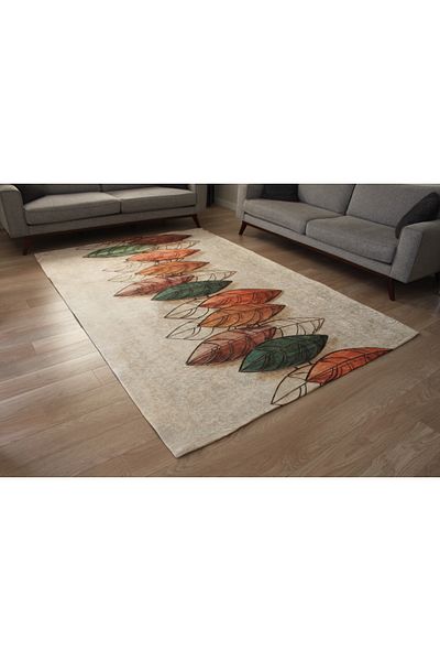 ALLGELSİN Leaf Pattern Elastic Carpet Cover Decorative Washable Digital Printing Carpet Cover Striped Cover