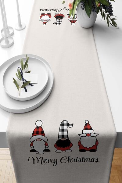 Pilloveland Runner New Year Red Santa Patterned Suede Woven 140*40 cm