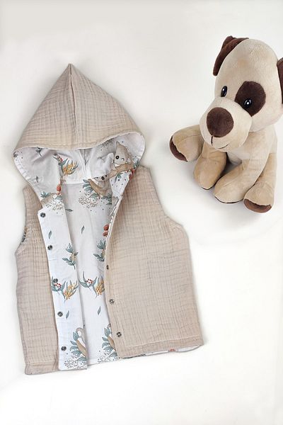 la mure baby Hooded Muslin & Poplin Reversible Vest