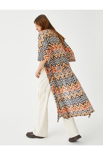 Koton Langer Kimono mit Zickzackmuster und Gürtel