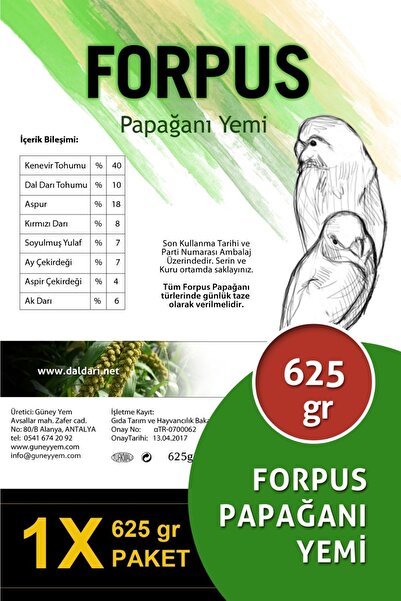 Dal Darı Net Premium Forpus Papağanı Yemi 625gr.