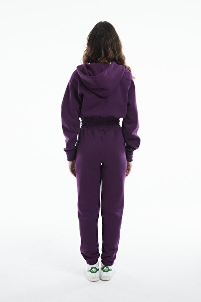 Eazy Co Eazy Kadın Basic Mürdüm Lastikli Premium Kışlık Eşofman Takımı