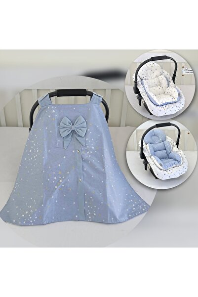 ebabynest Samanyolu Serisi Mavi Beyaz Puset Örtüsü 3'lü Set