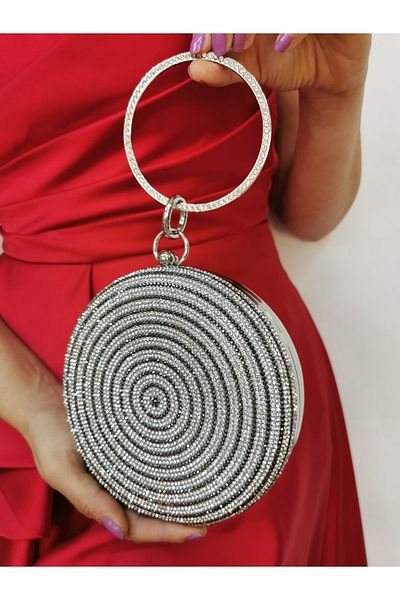 NAZART Γυναικείο Βραδινό Φόρεμα Clutch Τσάντα Portfolio με Στρογγυλά Αξεσουάρ Βραχιόλι από Ασημί Πέτρα