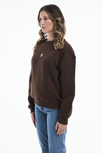 Eazy Co Eazy Basic Oversize Unisex Темно-коричневий велосипедний комір Товстий світшот