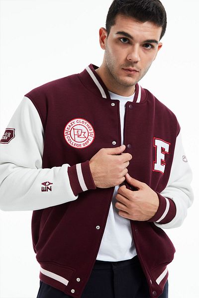 Eazy Co Jachetă de colegiu groasă unisex roșu Claret oversize
