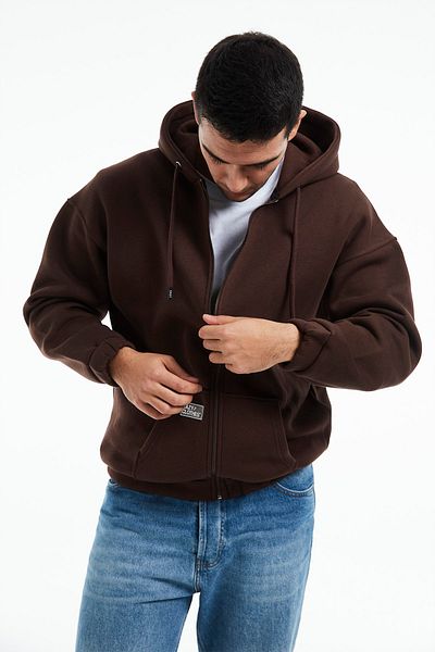 Eazy Co Jachetă cu glugă supradimensionată Eazy Premium Cardigan gros maro închis unisex