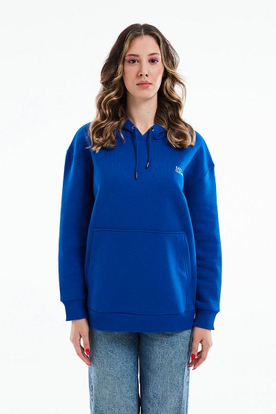 Eazy Co Eazy Basic Oversize Unisex Premium Saks Blue Hooded Thick Hoodie