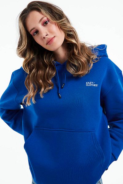 Eazy Co Eazy Basic Oversize Unisex Premium Saks Blue Hooded Thick Hoodie