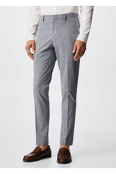 MANGO Man Super Slim Fit Checkered Tailored Trousers