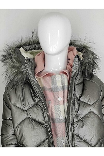 Midimod Gold 10-14 Years Old Hooded Long Model Thick Coat with Fleece Inside