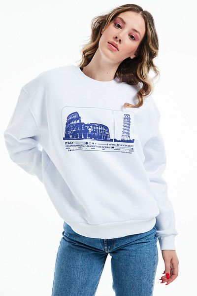 Eazy Co Hanorac gros unisex alb cu gât crew oversize Eazy Italy