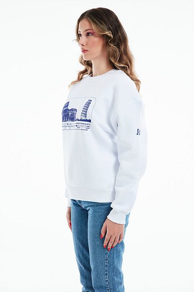 Eazy Co Hanorac gros unisex alb cu gât crew oversize Eazy Italy