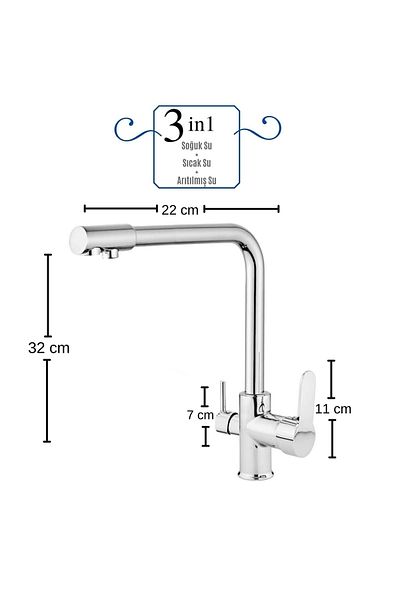 Evora 3 Way Faucet Water Purification Tap Three Way Multiple Tap
