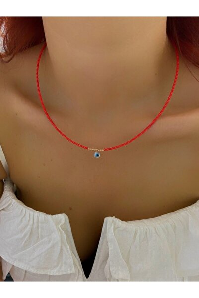Everglow Jewelry Minimal Nazar Boncuklu Kolye Kırmızı