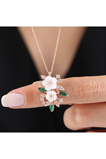 Mia Vento Manolya Çiçeği Zümrüt Taşlı Bahar Senfonisi Rose Renk Flowers Gümüş...