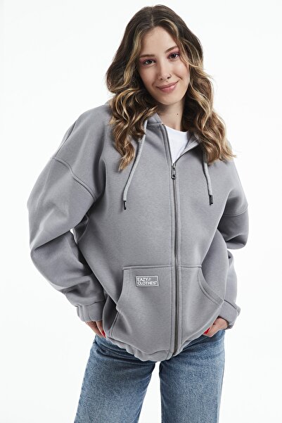 Eazy Co Jachetă cu glugă supradimensionată Eazy Premium Cardigan gros unisex gri