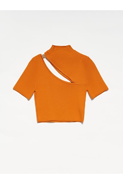 Dilvin 10277 Half Turtleneck Low-cut Sweater-y.orange