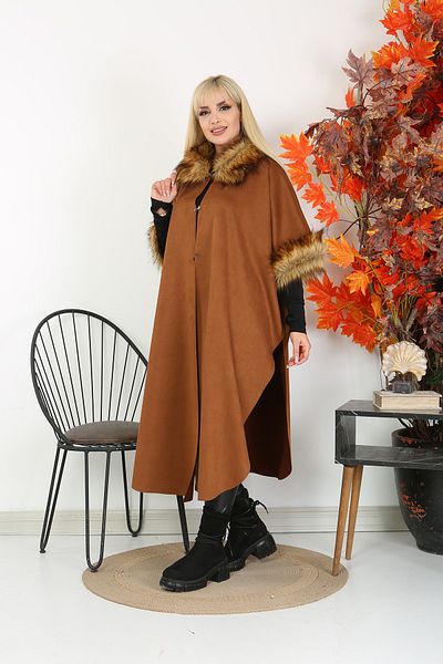 XL Modam Women's Large Size Milk Brown Suede Poncho