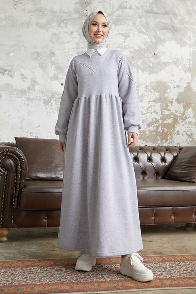 InStyle Elenor Balon Kol Tesettür Elbise - Gri