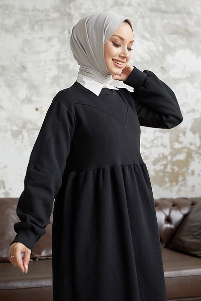 InStyle Elenor Balloon Sleeve Hidzsáb ruha - fekete