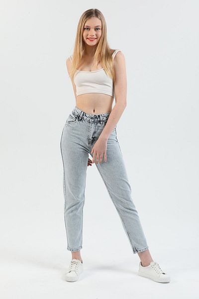 BROSERER Orina Women's Light Blue Snow Washed High Waist Denim Mom Jeans Boyfriend